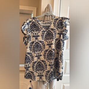 Elegant Blue and Cream Patterned Women's Top
